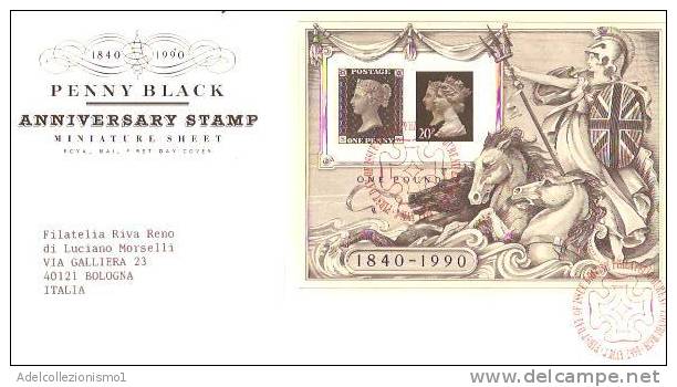 32943) GRAN BRETAGNA- Lettera F.d.c.3-5-1990-150°ann.del Penny Black--LONDON 90-BF - 1981-1990 Em. Décimales