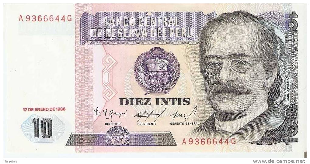 BILLETE DE PERU DE 10 INTIS  (BANKNOTE) - Pérou