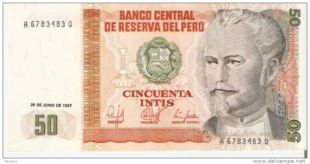 BILLETE DE PERU DE 50 INTIS  (BANKNOTE) SIN CIRCULAR - Perú