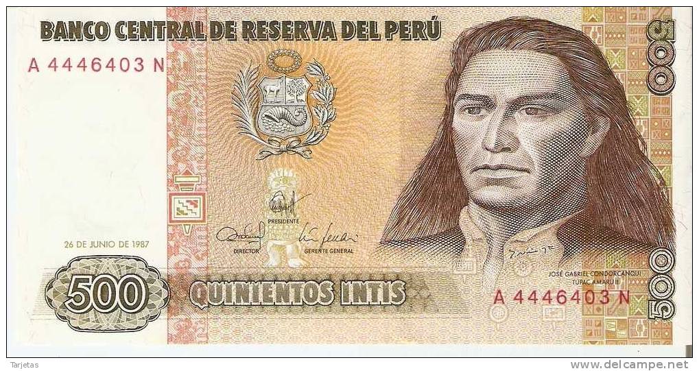 BILLETE DE PERU DE 500 INTIS  (BANKNOTE) SIN CIRCULAR - Peru