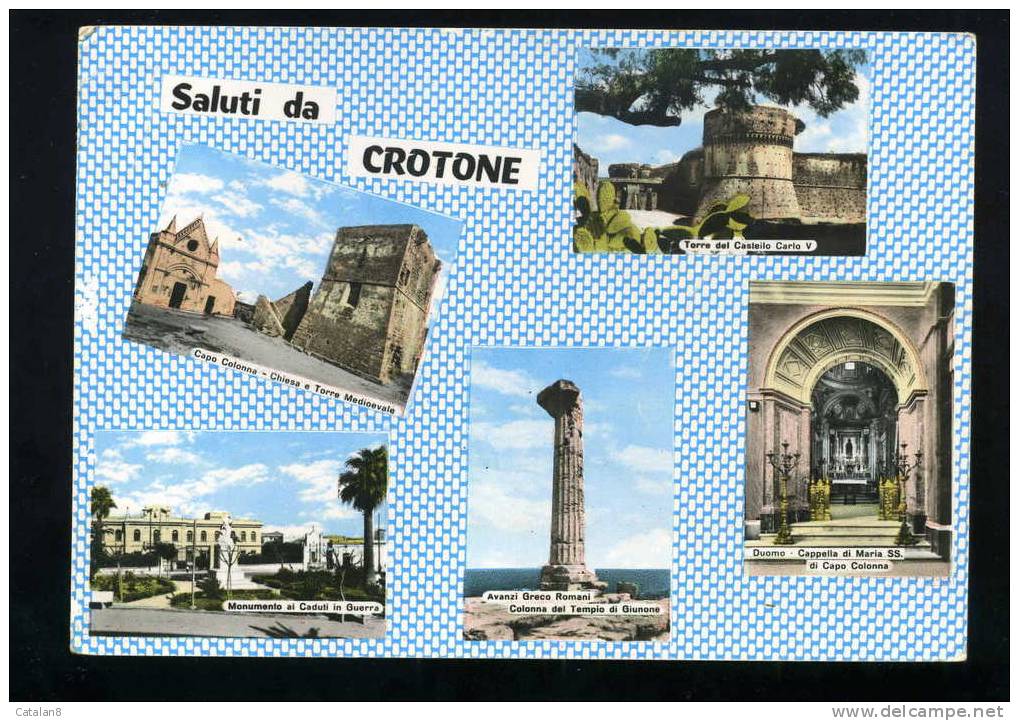 S471 CARTOLINA ILLUSTRATA CALABRIA SALUTI DA CROTONE VEDUTINE FG. V. - Crotone