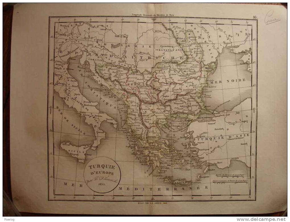 ANCIENNE CARTE MARINE ? LITHOGRAPHIEE - TURQUIE D' EUROPE - 1835 - DELAMARCHE - GRAND FORMAT 42X31 - Other & Unclassified