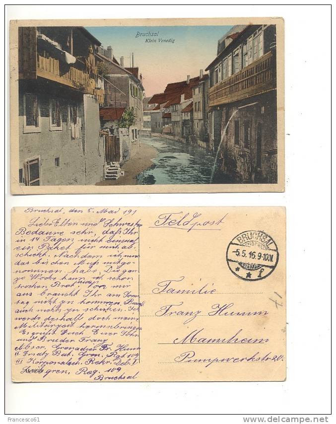 GERMANIA Germany BRUCHSAL Klein Venedig 1916 Feldpost - Bruchsal