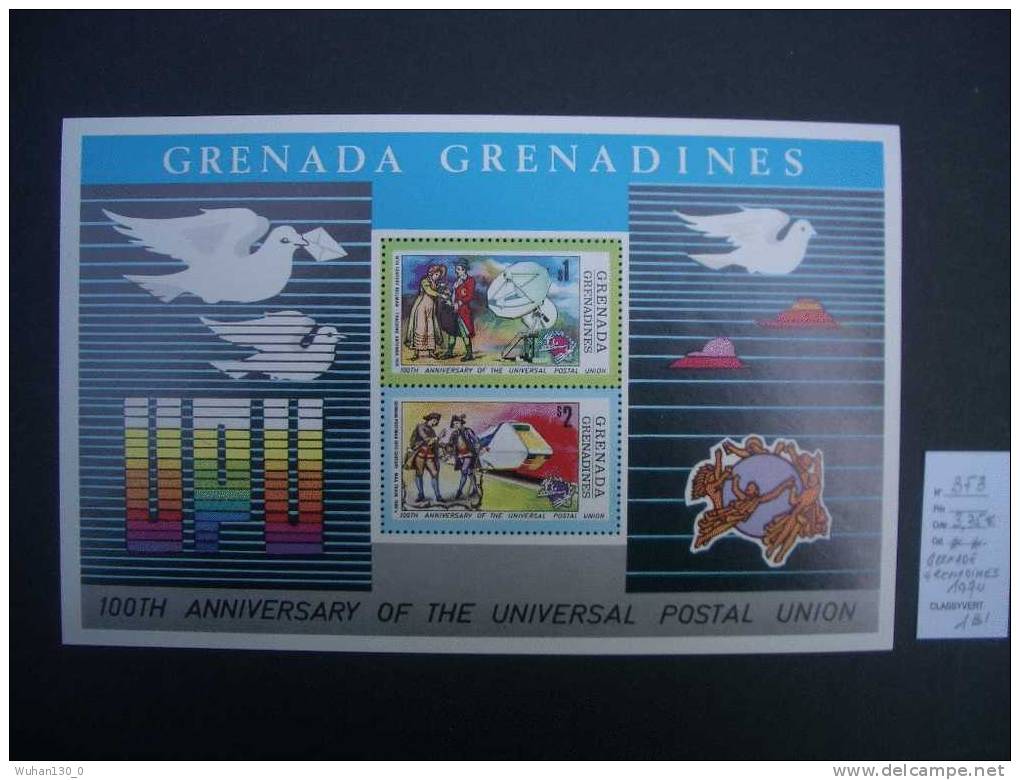 GRENADE-GRENADINES   *  *  De  1974   "   Centenaire De  L' U.P.U  "       1 Bloc . - St.Vincent Und Die Grenadinen