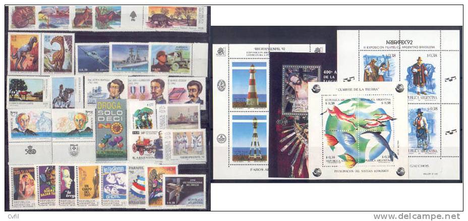 ARGENTINE 1992 - COMMEMORATIFS 30v + 4 BF - Unused Stamps