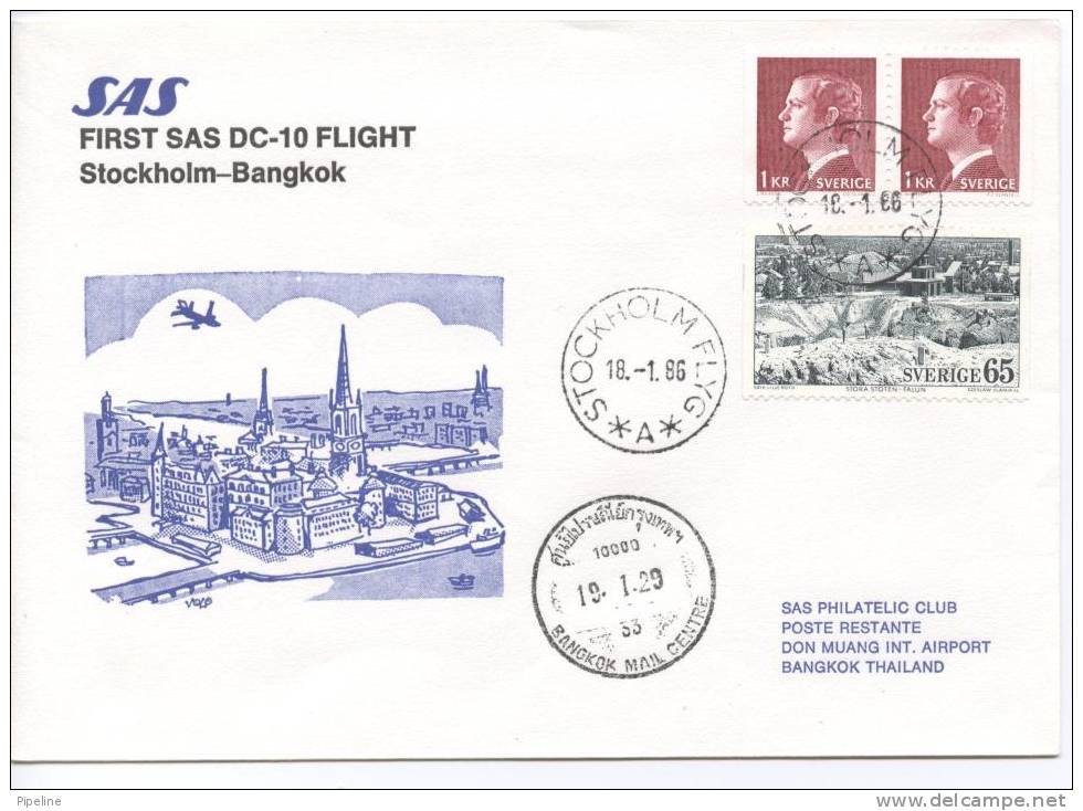 Sweden First SAS DC-10 Flight Stockholm - Bangkok 18-1-1986 - Covers & Documents