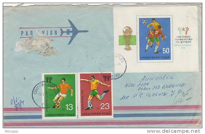 Bulgaria-1978 Football World Cup ,souvenir Sheet + Stamps On Registered Cover Sent To Australia - Other & Unclassified