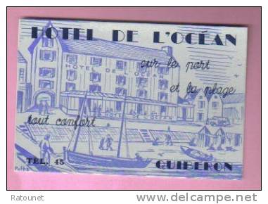 56 - Morbihan - Quiberon - Carte Publicitaire Hotel De L' Océan - Format 115x76 Mm - Hotel Labels