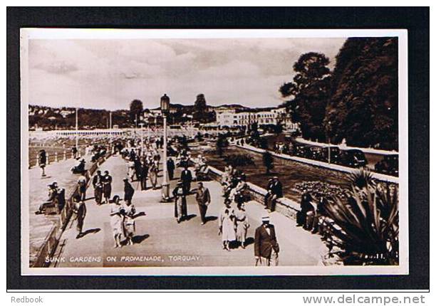 Real Photo Postcard Sunk Gardens On Promenade Torquay Devon - Ref 505 - Torquay
