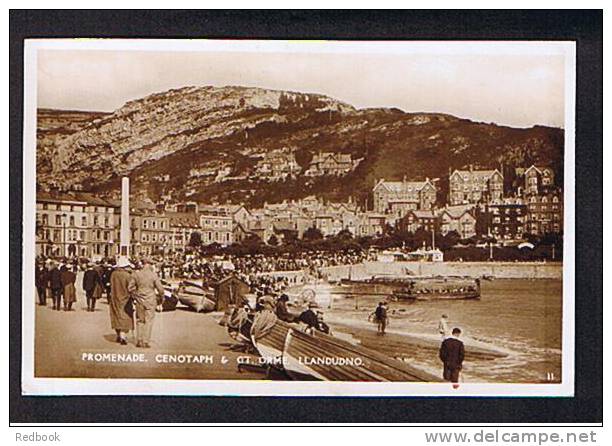 Real Photo Postcard Promenade War Memorial Cenotaph & Great Orme Llandudno Caernarvon Wales - Ref 505 - Caernarvonshire