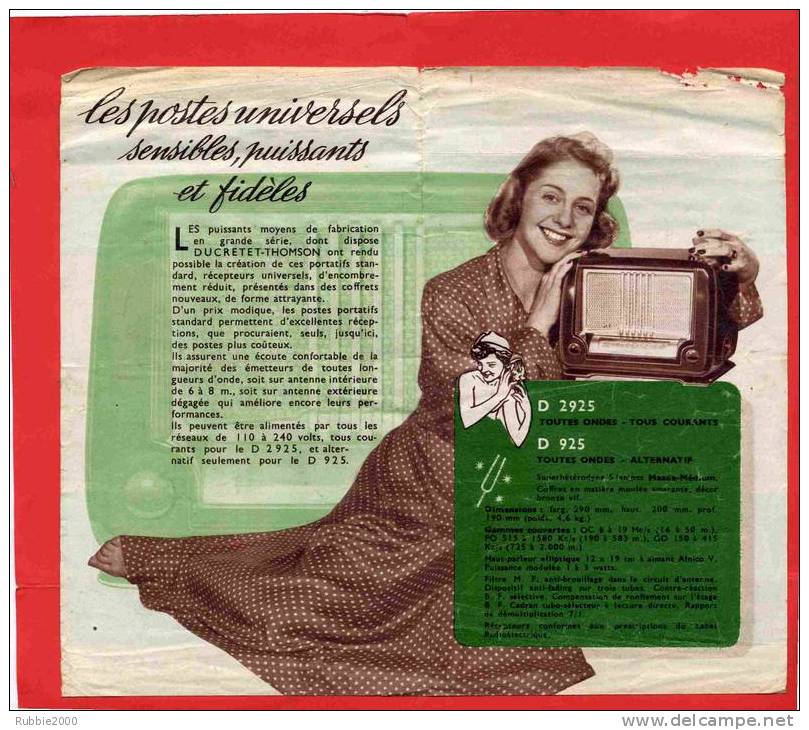 PUBLICITE DUCRETET THOMSON 1950 RECEPTEUR PORTATIF STANDARD - Sonstige & Ohne Zuordnung