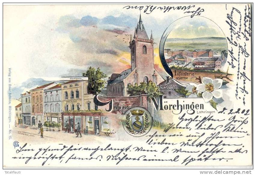 Mörchingen Color Litho Infanterie Kaserne Marktplatz Schreiber Chm Signiert R. Fabie Morhange 3.8.1902 Gelaufen TOP-Erh - Forbach