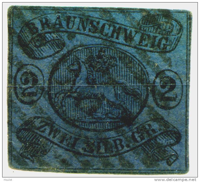 Herzogtum Braunschweig Mi.N° 7 1853, Freimarken: Wappen Im Waagerechtem Oval, 2 Silbergroschen Schwarz Auf Blau - Brunswick