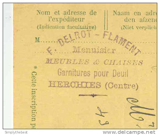 Entier Postal Type Pellens HERCHIES 1913 - Cachet Privé Delrot - Flament , Menuisier , Meubles  -- B3/314 - Postcards 1909-1934