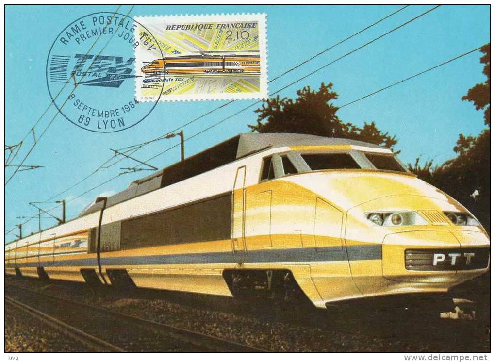 Carte  Rame Postale TGV  En 1) Jour Du 8/9/1984  LYON - 1980-1989