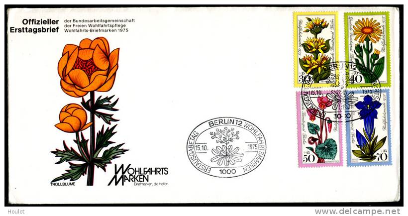 Berlin  Mi.N°510/13 Als FDC1975,Wohlfahrtausgabe: Alpenblumen: Gelber Enzian (Gentiana Lutea) + Arnika (Arnica Montana) - Storia Postale