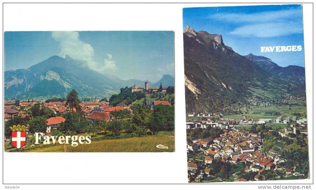 CPSM - 2 Cartes - FAVERGES Vue Générale Et Aérienne - Faverges