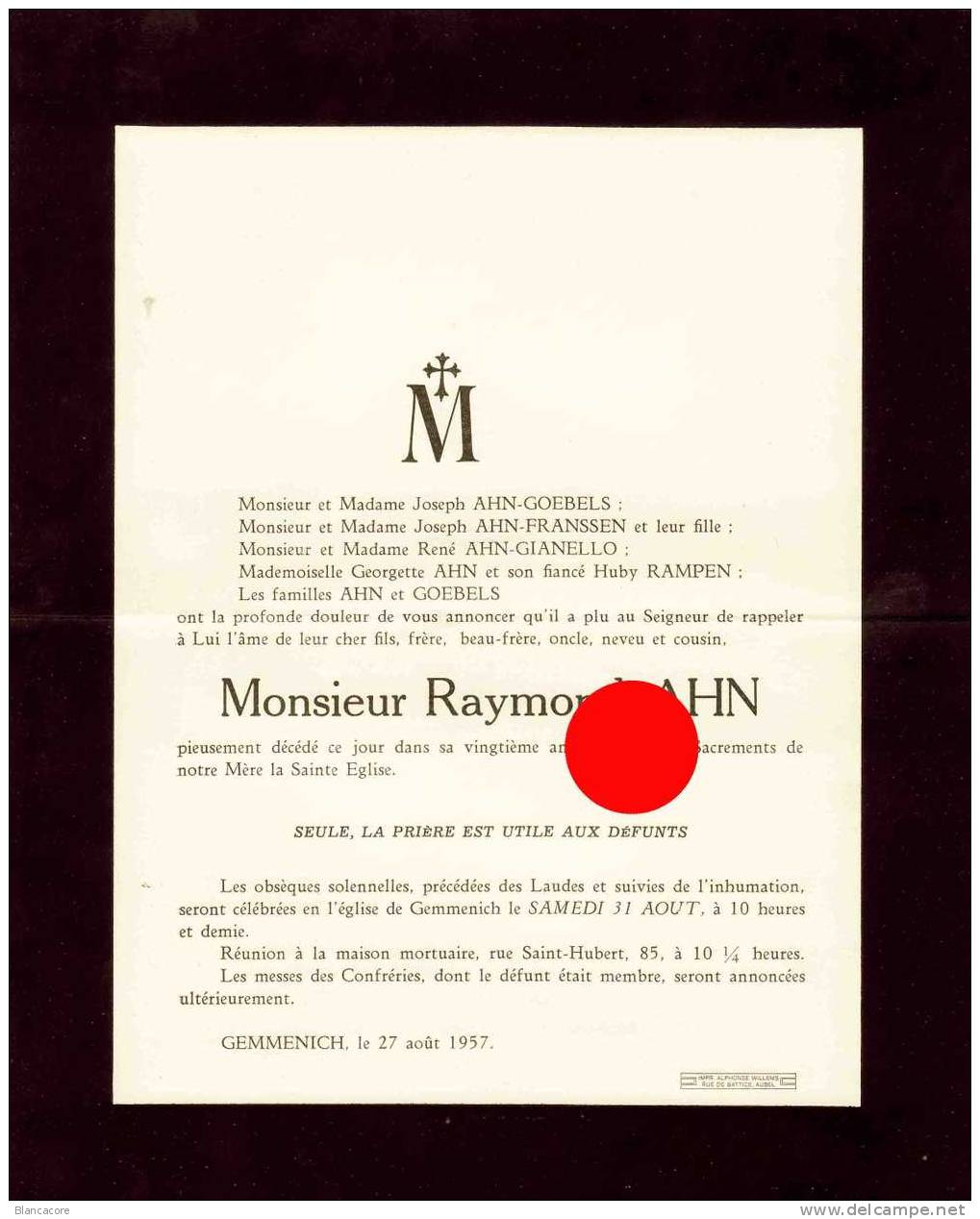 GEMMENICH 1957 Raymond AHN - Autres & Non Classés