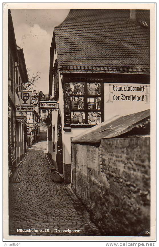 RAR Foto AK Rüdesheim A. Rhein - Drosselgasse - Beim Lindenwirt 1936 - Rüdesheim A. Rh.