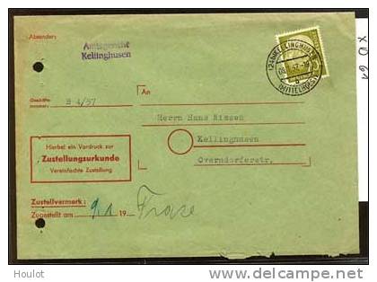 Bund Mi.N° 191  I. Heussausgabe Als Einzelfrankatur Auf  Zustellungsurkunde  (24b)Kellinghusen Mittelholstein 8.1.57 Gel - Storia Postale