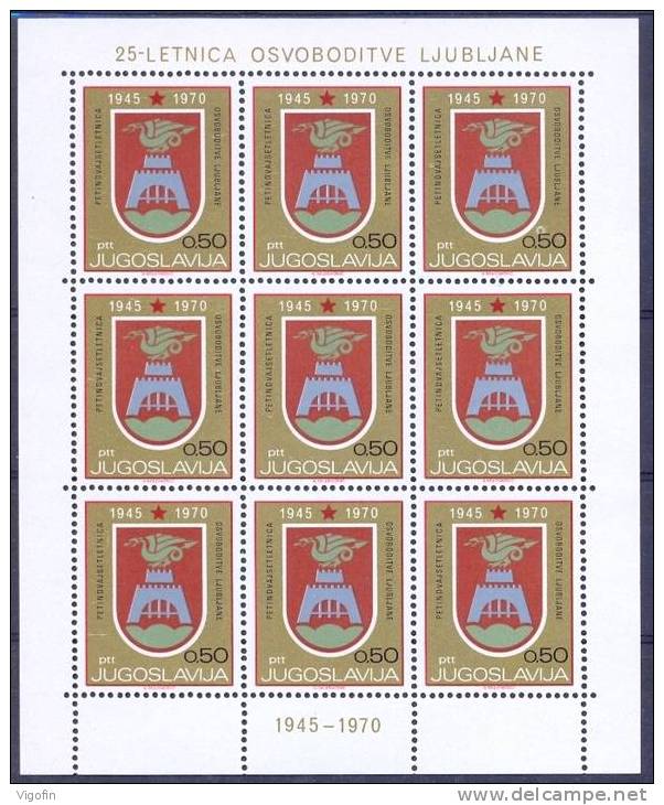 YU 1970-1382 25A°FREEDOM OF LJUBLJANA, YUGOSLAVIA, MS, MNH - Blocks & Kleinbögen