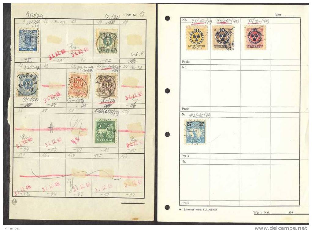 SWEDEN, 39 STAMPS ON APPROVAL PAGES, SEVERAL CLASSICS - Sammlungen