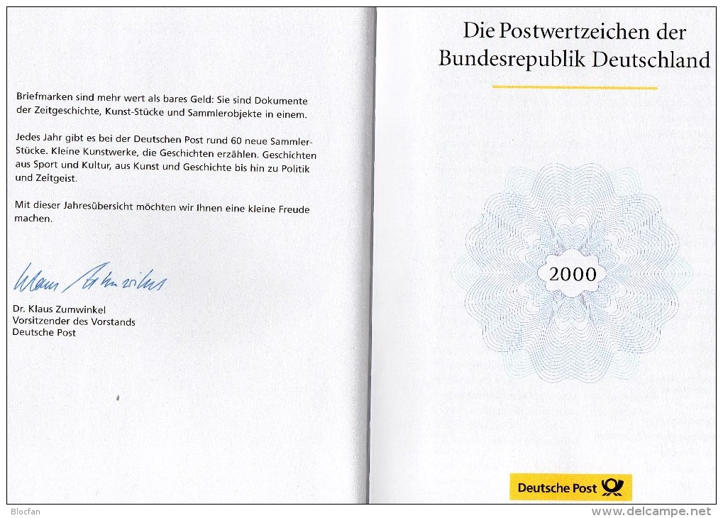 Minister-Jahrbuch 2000 Deutschland Mit HG Donau-Stadt Passau 2103 + SD 23 ** 150€ BRD Marken 2087-2155 Year-set Germany - Collections