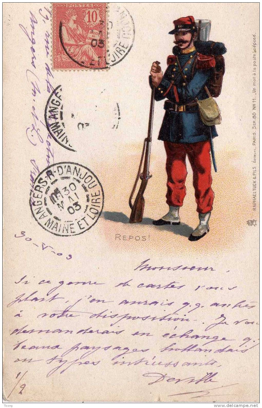 MILITARIA SOLDAT AU REPOS 1903 - EDITION RAPHAEL TUCK ET FILS ( ANGERS POUR GULPEN PAYS BAS ) - Uniformen