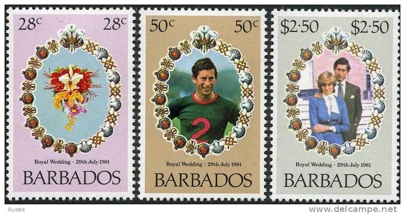 Barbados Barbade 1981 Yvertn° 521-23 *** MNH Cote 4,20 Euro Prince Charles Et Diana - Barbades (1966-...)