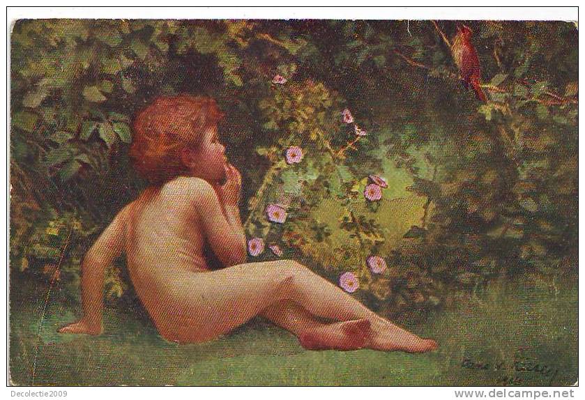 Z5437 Superb Illustration Little Boy Nude En Duet Signed Arno Von Riesen Used  PPC 1913 - Riesen, Arno Von