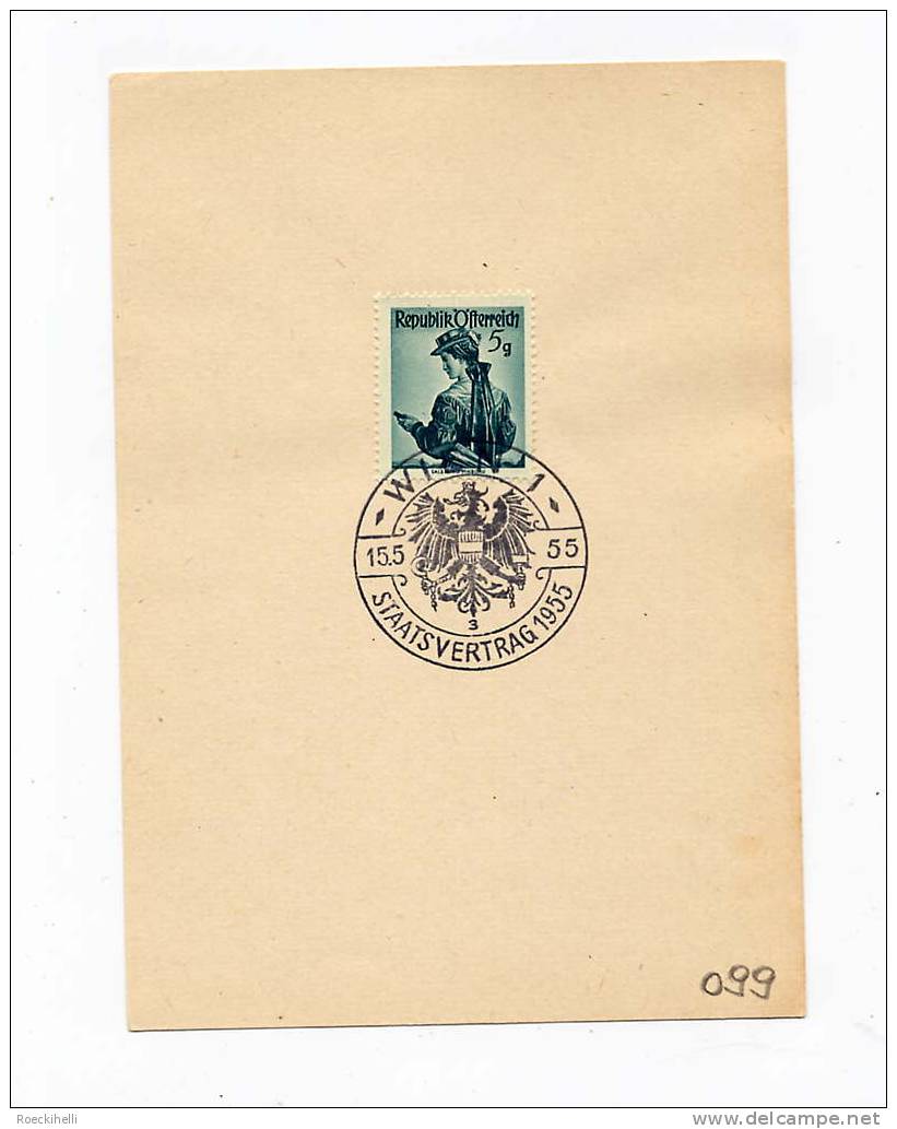 Sonderstempel-Blatt - 15.5.55 - Staatsvertrag 1955 - Wien 1  -  (SSt 099) - Briefe U. Dokumente