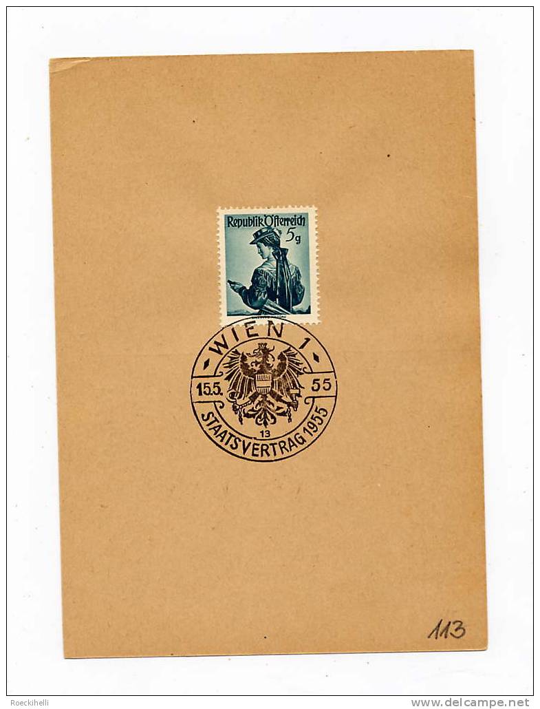 Sonderstempel-Blatt - 15.5.55 -  Staatsvertrag 1955  (SSt 113) - Briefe U. Dokumente