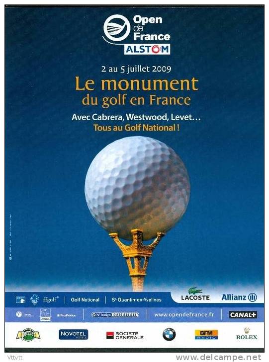 PUBLICITE (2009), SPORT, GOLF : "OPEN DE FRANCE ALSTOM", Saint-Quentin-en-Yvelines , 2-5 Juillet, Tour Eiffel... - Autres & Non Classés