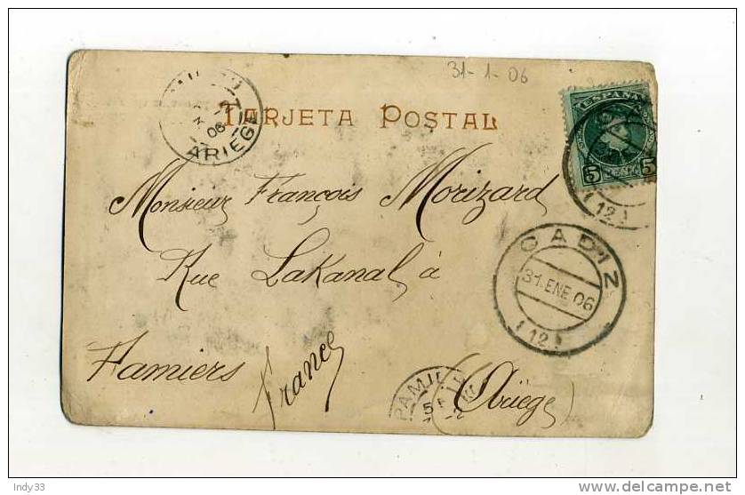 - ESPAGNE . AFFRANCHISSEMENT COMPOSE  SUR CP DE 1906  POUR LA FRANCE . - Lettres & Documents