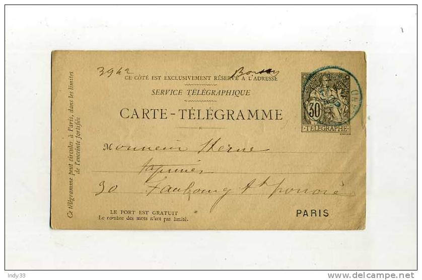 - CARTE-TELEGRAMME DE 1889 ? - Pneumatiques