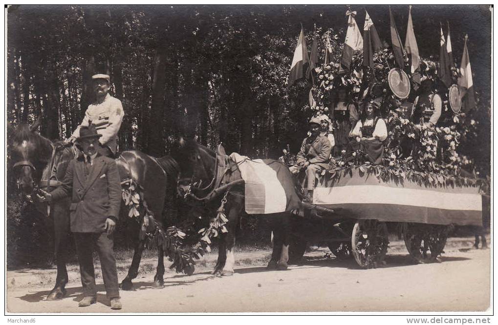 Vendée Les Essarts Cavalcade De 1919 Attelage Fleurie Par Chevaux Carte Photo - Les Essarts