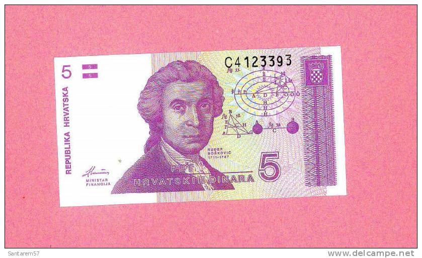 Billet De Banque Nota Banknote Bill 5 Dinars CROATIE CROATIA REPUBLIKA HRVATSKA - Kroatien