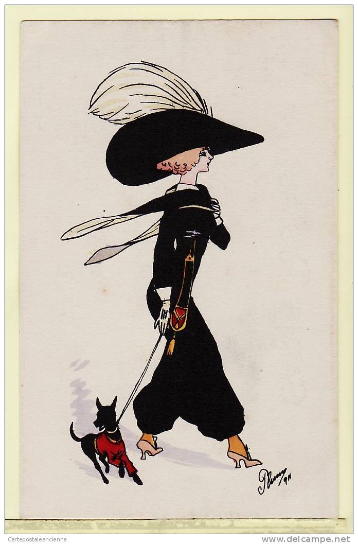 Illustrateur PLUM 911 FEMME à CHIEN MODE Féminine CHAPEAU 1920s ¤ G.H Paris Série 29 ¤ 3583AA - Sonstige & Ohne Zuordnung