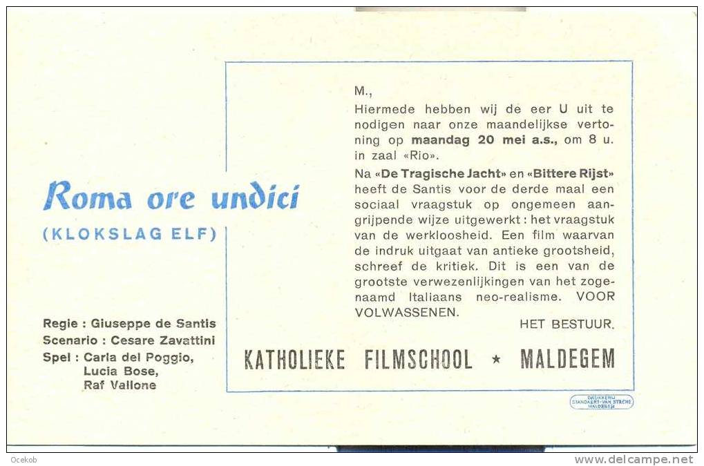 MALDEGEM Uitnodiging Katholieke Filmschool Vertoning Roma Or Undici - Autres & Non Classés