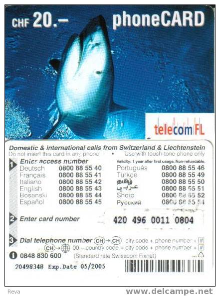 LIECHTENSTEIN  20  FR  SHARK  MARINE  ANIMAL  EXP. 04/2004 READ DESCRIPTION !!!! - Liechtenstein