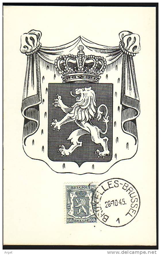 Carte Maximum BELGIQUE  N°Yvert 527 (Lion Héraldique) Obl 28.10.45 - 1934-1951