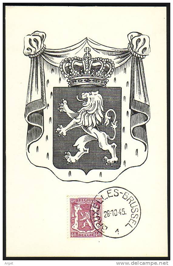 Carte Maximum BELGIQUE  N°Yvert 479 (Lion Héraldique)  Obl 28.10.45 - 1934-1951