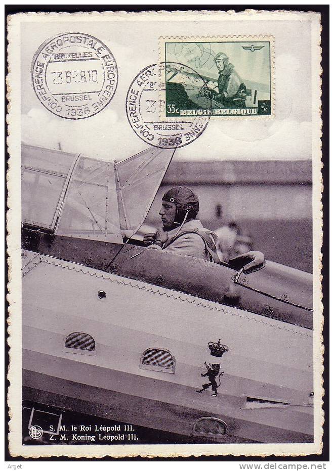 Carte Maximum BELGIQUE  N°Yvert 467 (Roi Léopold Dans Son Avion) Obl Sp 23.6.38 - 1934-1951