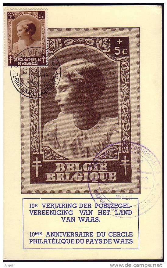 Carte Maximum BELGIQUE  N°Yvert 459 (Joséphine Charlotte) Obl Sp 13.8.38 - 1934-1951