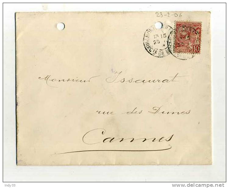 - MONACO . AFFRANCHISSEMENT SIMPLE SUR LETTRE DE 1906 POUR LA FRANCE . - Postmarks