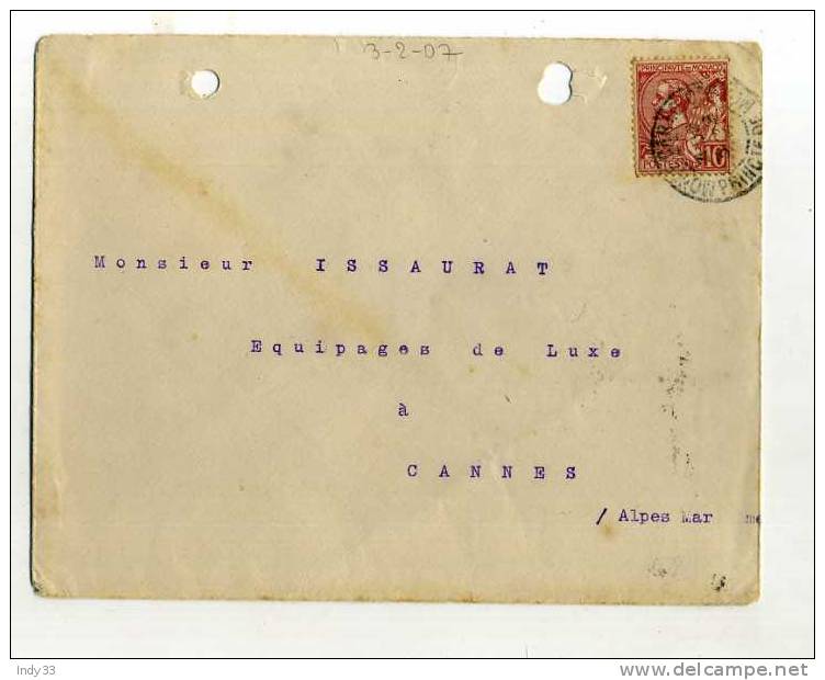 - MONACO . AFFRANCHISSEMENT SIMPLE SUR LETTRE DE 1907 POUR LA FRANCE . - Postmarks