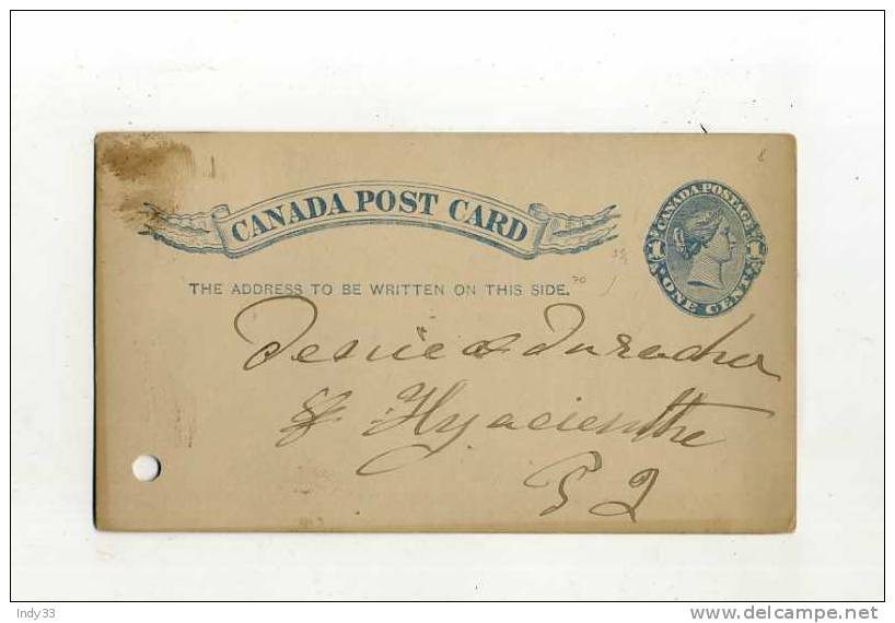 - CANADE ENTIER VICTORIA 1 CENT BLEU SUR CP - 1860-1899 Victoria