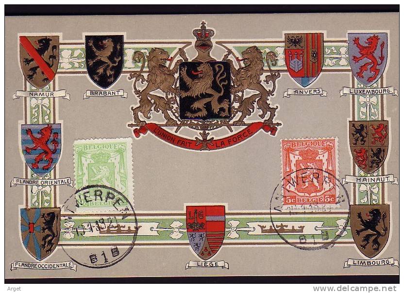 Carte Maximum BELGIQUE  N°Yvert 418A -419 (Lion Héraldique), Carte Couleur Obl Anvers 10.1.38  RRR - 1934-1951