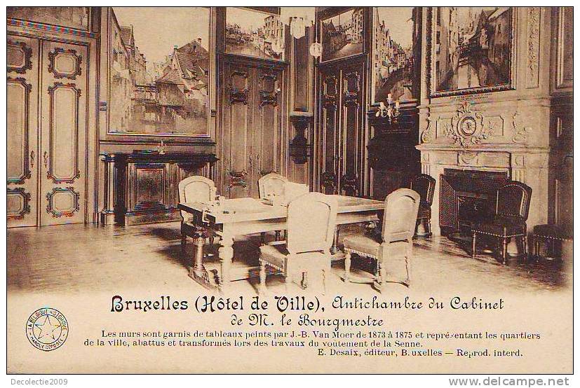 Z5539 Belgium Bruxelles Hotel De Ville Antichambre Du Cabinet Not Used PPC 1932 - Cafés, Hotels, Restaurants