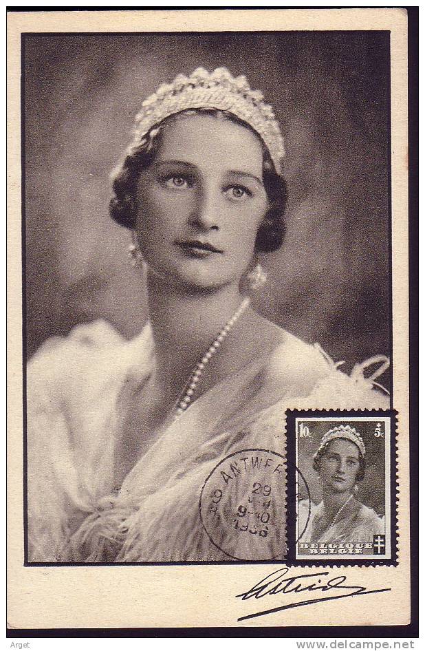 Carte Maximum BELGIQUE  N°Yvert 411 (Reine Astrid) Obl 29.8.36 - 1934-1951